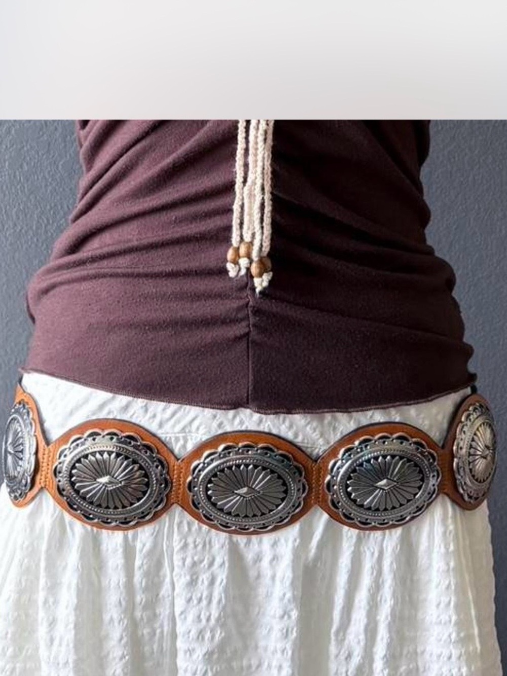 Chico's Brown Leather Belt with Silver Conchos